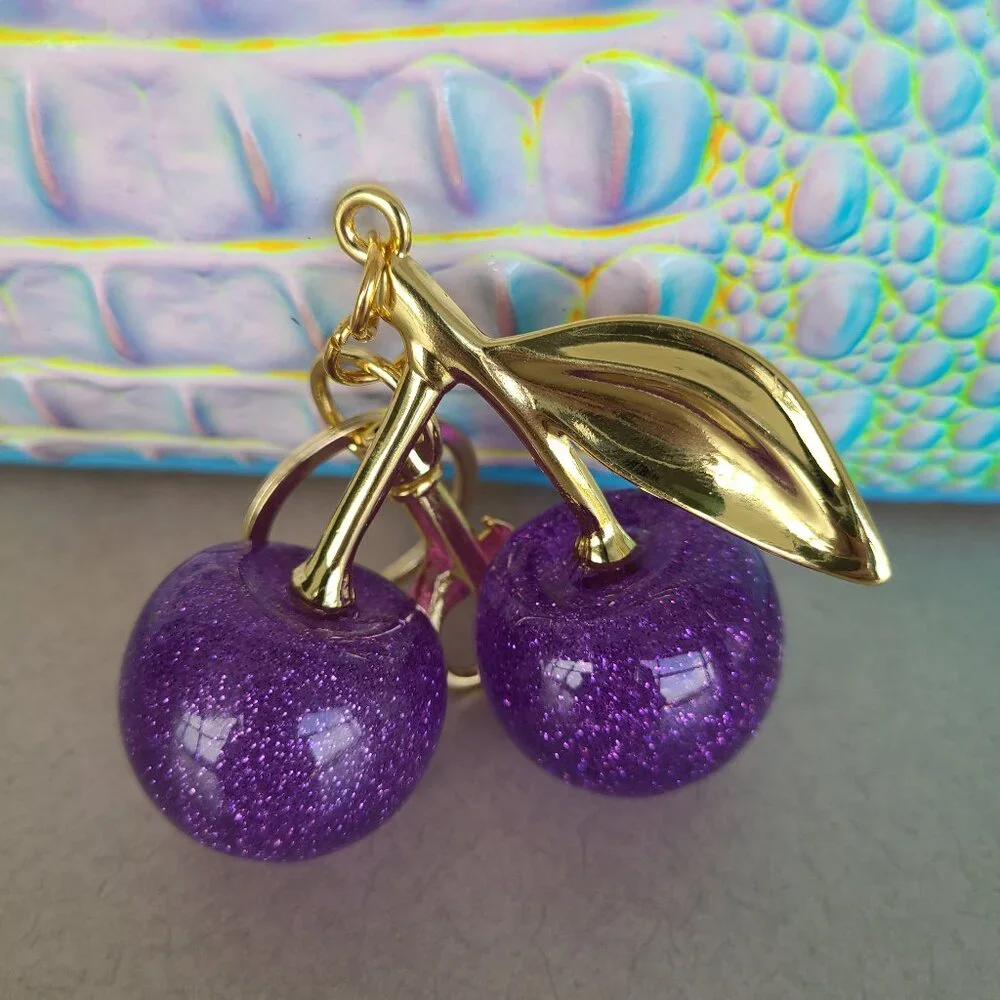 Purple Cherries Purse Charms with Key Ring